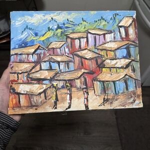 Colorful Village Scene Canvas Art